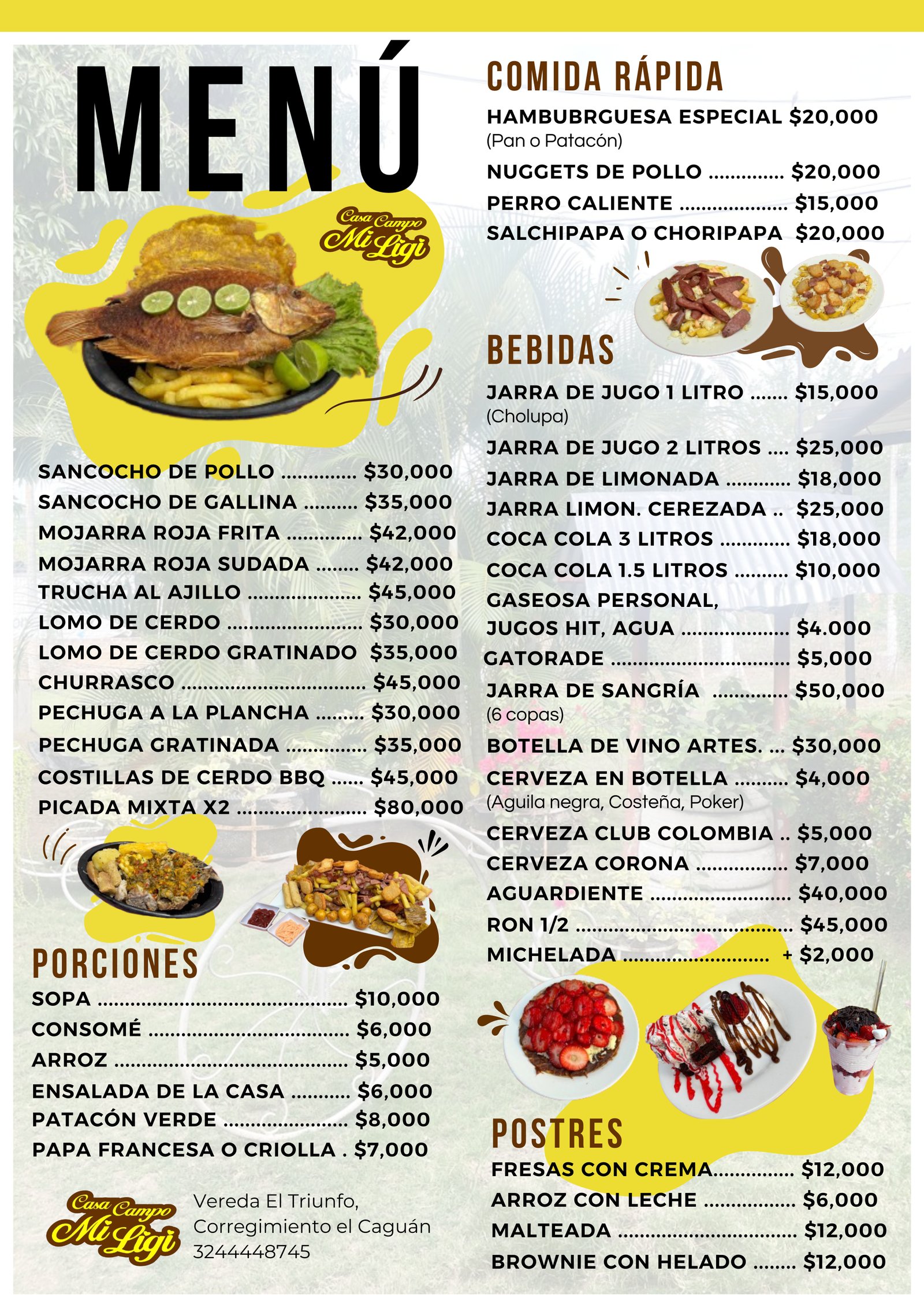 Carta del restaurante